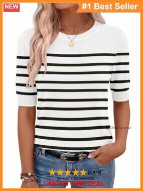 Women's Short Sleeve Knit Pullover Sweater Crew Neck Loose Casual Top